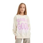 DeFacto Kız Çocuk Mavi Oversize Fit Geniş Kalıp Bisiklet Yaka Slogan Baskılı Sweatshirt Ekru 8/9 Yaş