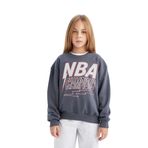 DeFacto Kız Çocuk NBA Wordmark Oversize Fit Bisiklet Yaka Sweatshirt Antrasit 7/8 Yaş