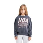 DeFacto Kız Çocuk NBA Wordmark Oversize Fit Bisiklet Yaka Sweatshirt Antrasit 8/9 Yaş
