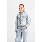 DeFacto Kız Çocuk Okul Düğmeli Cepli Kısa Denim Ceket C7484A824AU