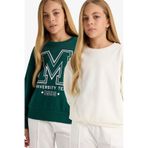 Defacto Kız Çocuk Okula Dönüş Relax Fit Bisiklet Yaka Slogan Baskılı 2li Sweatshirt E6474a825auer105 Ekru