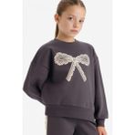 DeFacto Kız Çocuk Overshirt Fit Baskılı İçi Yumuşak Tüylü Sweatshirt G6269A825WN - Antrasit-AR1 - 5 - 6 Yaş