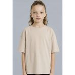 DeFacto Kız Çocuk Oversize Bisiklet Yaka Kısa Kollu Tişört, 7-8 Yaş, G0882A826SM, Bej-BG187, Kız çocuk