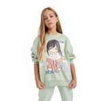 DeFacto Kız Çocuk Oversize Fit Geniş Kalıp Bisiklet Yaka Baskılı Sweatshirt Yeşil 5/6 Yaş