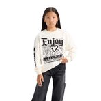 DeFacto Kız Çocuk Oversize Fit Geniş Kalıp Bisiklet Yaka Sweatshirt Ekru 8/9 Yaş