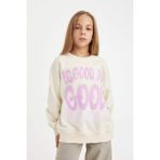DeFacto Kız Çocuk Oversize Geniş Kalıp Bisiklet Yaka Baskılı Sweatshirt D2880A824WN