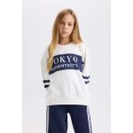 DeFacto Kız Çocuk Oversize Geniş Kalıp Bisiklet Yaka Baskılı Sweatshirt D3806A824WN