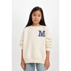 DeFacto Kız Çocuk Oversize Geniş Kalıp Bisiklet Yaka Baskılı Sweatshirt D4383A824WN - Ekru-ER99 - 5 - 6 Yaş