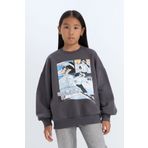 DeFacto Kız Çocuk Oversize Geniş Kalıp Bisiklet Yaka Baskılı Sweatshirt D7054A824WN
