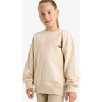 DeFacto Kız Çocuk Oversize Geniş Kalıp Bisiklet Yaka Baskılı Sweatshirt E6755A825AU - Ekru-ER230 - 9 - 10 Yaş