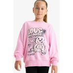 DeFacto Kız Çocuk Oversize Geniş Kalıp Bisiklet Yaka Baskılı Sweatshirt E6755A825AU - Pembe-PN666 - 9 - 10 Yaş