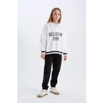 DeFacto Kız Çocuk Oversize Geniş Kalıp Polo Yaka Baskılı İçi Yumuşak Tüylü Kalın Sweatshirt Beyaz 7/8 Yaş