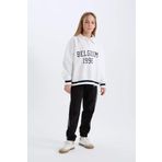DeFacto Kız Çocuk Oversize Geniş Kalıp Polo Yaka Baskılı İçi Yumuşak Tüylü Kalın Sweatshirt Beyaz 9/10 Yaş