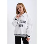DeFacto Kız Çocuk Oversize Geniş Kalıp Polo Yaka Baskılı İçi Yumuşak Tüylü Sweatshirt D3497A824WN
