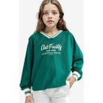 DeFacto Kız Çocuk Oversize Geniş Kalıp V Yaka Baskılı Okul Sweatshirt F7583A825AU - 11 - 12 Yaş - Yeşil-GN651