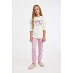DeFacto Kız Çocuk Pijama Takım Baskılı Uzun Kollu Üst Beli Lastikli Uzun Alt D2107A824AU - 5 - 6 Yaş - Ekru-ER103