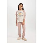 DeFacto Kız Çocuk Pijama Takım Baskılı Uzun Kollu Üst Beli Lastikli Uzun Alt D3726A824AU - Bordo-BR320 - 5 - 6 Yaş