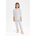 Defacto Kız Çocuk Pijama Takım Çizgili Uzun Kollu Üst Beli Lastikli Uzun Alt D7747a824wner85 Ekru
