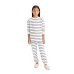 DeFacto Kız Çocuk Pijama Takım Çizgili Uzun Kollu Üst Beli Lastikli Uzun Alt Ekru 13/14 Yaş