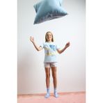 DeFacto Kız Çocuk Pijama Takımı Baskılı Kısa Kollu Üst Beli Lastikli Kısa Şort E6232A825SP - Blue - Dropsuz - 7 - 8 Yaş