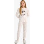 DeFacto Kız Çocuk Pijama Takımı Köpek Baskılı Uzun Kollu Üst Desenli Uzun Alt F1084A825AU - Bej-BG745 - 5 - 6 Yaş