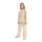 DeFacto Kız Çocuk Pijama Takımı Polar Bisiklet Yaka Uzun Kollu Basic Düz Üst Uzun Alt Bej 5/6 Yaş