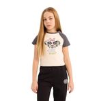 DeFacto Kız Çocuk PowerPuff Girls Crop Bisiklet Yaka Fitilli Kaşkorse Kısa Kollu Tişört Ekru 7/8 Yaş