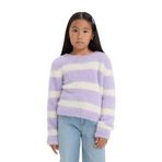 DeFacto Kız Çocuk Regular Fit Bisiklet Yaka Çizgili Kazak Mor 7/8 Yaş