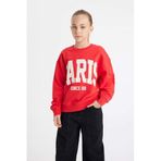 defacto Kız Çocuk Relax Fit Baskılı Bisiklet Yaka Sweatshirt