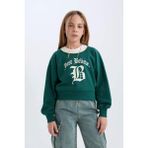 DeFacto Kız Çocuk Relax Fit Bisiklet Yaka Baskılı İçi Yumuşak Tüylü Sweatshirt D7042A824WN - Yeşil-GN1116 - 13 - 14 Yaş