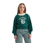 DeFacto Kız Çocuk Relax Fit Bisiklet Yaka Baskılı İçi Yumuşak Tüylü Sweatshirt Yeşil 8/9 Yaş