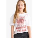 DeFacto Kız Çocuk Relax Fit Bisiklet Yaka Baskılı Kısa Kollu Tişört, 8-9 Yaş, D8539A825SM, Beyaz-WT34, Kız Çocuklar