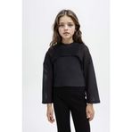 DeFacto Kız Çocuk Relax Fit Bisiklet Yaka Ribana Uzun Kollu Tişört Siyah, 11-12 Yaş, C3350A824SP, Siyah-BK81, Kız çocuk