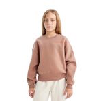 DeFacto Kız Çocuk Relax Fit Bisiklet Yaka Slogan Baskılı Düşük Kollu Sweatshirt, Kahve, 9/10 Yaş