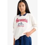 DeFacto Kız Çocuk Relax Fit Polo Yaka Baskılı Sweatshirt F2251A825AU