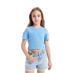 DeFacto Kız Çocuk Slim Fit Bisiklet Yaka Basic Ribana Kısa Kollu Tişört, 11-12 Yaş, C9714A8BE194-MM, Mavi, Kız çocuk