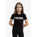 DeFacto Kız Çocuk Slim Fit Bisiklet Yaka Baskılı Fitilli Kaşkorse Kısa Kollu Tişört, 7-8 Yaş, E1036A825SM, Siyah-BK81, Kız çocuk