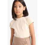 DeFacto Kız Çocuk Slim Fit Bisiklet Yaka Fitilli Kaşkorse Tişört, 7/8 Yaş (128cm), B3053A825SM, Ekru, Kız Çocuklar