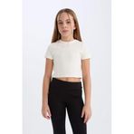 DeFacto Kız Çocuk Slim Fit Bisiklet Yaka Kısa Kollu Tişört, 11-12 Yaş, D9789A825SM, Ekru-ER99, Kız çocuk