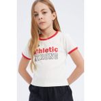 DeFacto Kız Çocuk Slim Fit Dar Kesim Bisiklet Yaka Baskılı Fitilli Kaşkorse Kısa Kollu Tişört D8542A825SM - Ekru-ER85 - Dropsuz - 11 - 12 Yaş