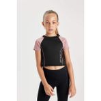 DeFacto Kız Çocuk Slim Fit Dar Kesim Bisiklet Yaka Baskılı Kısa Kollu Tişört D0313A824AU - 11 - 12 Yaş - Siyah-BK81