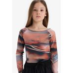 DeFacto Kız Çocuk Slim Fit Kaçık Yaka Uzun Kollu Tişört, 11-12 Yaş, D9268A825SP, Bej-BG387, Kız çocuk