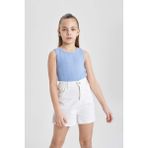 DeFacto Kız Çocuk Slim Fit Kolsuz Bisiklet Yaka Kaşkorse Basic Atlet Mavi - 9 - 10 Yaş - Mavi-BE553
