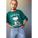 DeFacto Kız Çocuk Snoopy Oversize Geniş Kalıp Bisiklet Yaka Sweatshirt F1089A825AU - Yeşil-GN1116 - Dropsuz - 11 - 12 Yaş