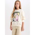 DeFacto Kız Çocuk SpongeBob Relax Fit Bisiklet Yaka 3D Sweatshirt D3111A824WN - Ekru-ER99 - 11 - 12 Yaş