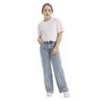 DeFacto Kız Çocuk Straight Wide Fit Geniş Paça Jean Pantolon, 9-10 Yaş, G4939A825AU, Mavi-NM39, Kız çocuk