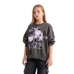 DeFacto Kız Çocuk Wednesday Oversize Fit Geniş Kalıp Bisiklet Yaka Sweatshirt Antrasit 7/8 Yaş
