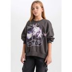 DeFacto Kız Çocuk Wednesday Oversize Geniş Kalıp Bisiklet Yaka Sweatshirt D6063A824WN