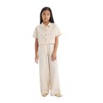 DEFACTO Kız Çocuk Wide Leg Çizgili Pantolon, Bej, 9-10 Yaş