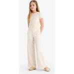 DeFacto Kız Çocuk Wide Leg Geniş Bol Paça Beli Lastikli Eşofman Altı C1180A825SM - 11 - 12 Yaş - Ekru-ER98